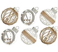 XmasExp Lot de 12 Boules de Noël Transparentes incassables à Paillettes - Décorations délicates à Suspendre pour fête de Noël - 70 mm (Beige)