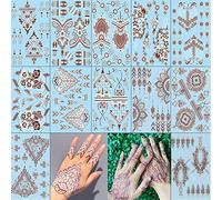 XMASIR 12 Feuilles Tatouage Temporaire, Faux Tatouage Ephemere Mandala Tatoo Temporaire Autocollant Indienne Taouages Femme Homme Pour Mariage Main Art (Blanc Brun)
