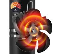 Xmasneed Ventilateur de cheminée à 5 feuilles sans électricité, tuyau à chaleur avec thermomètre, fonctionnement silencieux, ventilateur de four pour bois/tuyau de poêle