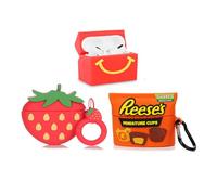 XMBYGY Lot de 3 coques de protection en silicone pour Airpods Pro, avec motif de peau mignonne et amusante, avec porte-clés (3Dstrawberry+Reese+M)