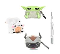 XMBYGY Lot de 3 coques pour AirPods Pro 2e/1ère génération (2022/2019) avec mousqueton, coque de charge en silicone à motif de peau mignonne de dessin animé pour AirPods Pro 1/2 (YD+AP COWBT)