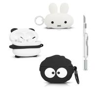 XMBYGY Lot de 3 coques pour AirPods Pro 2e/1ère génération (2022/2019) avec mousqueton, coque de charge en silicone à motif de peau mignonne de dessin animé pour AirPods Pro 1/2 (PPPD+PPBR+BKEF)