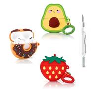 XMBYGY Lot de 3 coques pour AirPods Pro 2e/1ère génération (2022/2019) avec mousqueton, coque de charge en silicone à motif de peau mignonne de dessin animé pour AirPods Pro 1/2 (AVO+3DSTW+TTQ)
