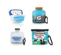 XMBYGY Lot de 4 coques mignonnes pour AirPods 4 écouteurs (2024), Coque en silicone de dessin animé pour recharge de protection antichoc avec mousquetons pour homme et femme adolescente (F+G+V+B)