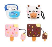 XMBYGY Lot de 4 coques mignonnes pour AirPods 4 écouteurs (2024), étui en silicone de dessin animé de protection antichoc avec mousquetons pour hommes et femmes adolescentes (FSL+COWte ICEbn+ICEpk)