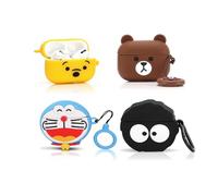 XMBYGY Lot de 4 coques pour AirPods Pro 2e/1ère génération (2022/2019) avec mousqueton, motif peau mignonne en silicone dessin animé pour garçons et filles (B+W+F+A)
