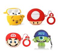 XMBYGY Lot de 4 coques pour écouteurs AirPods 3e génération (2022), étui de charge en silicone avec joli motif de dessin animé pour AirPods 3, avec mousqueton (CTMrQ+RDWN+Mario+champignon)