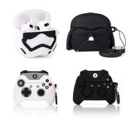 XMBYGY Lot de 4 coques pour écouteurs AirPods 3e génération (2022), étui de charge en silicone avec joli motif de dessin animé pour AirPods 3, avec mousqueton (BKsoldier+WT+GamepadBK+blanc)