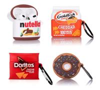 XMBYGY Lot de 4 coques pour écouteurs AirPods 3e génération (2022), étui de charge en silicone avec joli motif de dessin animé pour AirPods 3, avec mousqueton (DOR+GOD+Dounts+Nutella)