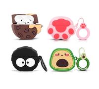 XMBYGY - Lot de 4 coques pour écouteurs AirPods 4 (2024), coque de protection en silicone avec chargement dessin animé résistante aux chocs avec mousqueton pour hommes, femmes et adolescents (CATpk+