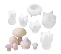 Xmccvt Lot de 6 moules en silicone en forme de champignon - Moule en silicone époxy - Pour décorer, sculpter, bougie - Pour décoration de champignons, verres et miroirs