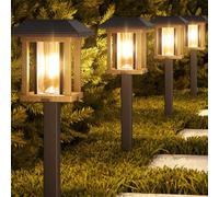 XMCOSY+ Lot de 4 lampes solaires d'extérieur à DEL 20 lm avec 2 tons bronze et ton bois, lampes solaires de jardin avec verre métallique, étanchéité IP65, pour cour, paysage, allée, allée (lot de 4,