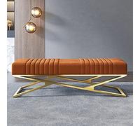 XMDEUR Banquette rembourrée en Velours de Luxe, Banc à Chaussures d'entrée Confortable avec Base dorée, Banc de canapé d'appoint Multifonction pour Chambre à Coucher Moderne-Orange 110x38x42cm(43x1