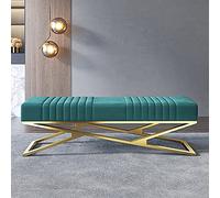 XMDEUR Banquette rembourrée en Velours de Luxe, Banc à Chaussures d'entrée Confortable avec Base dorée, Banc de canapé d'appoint Multifonction pour Chambre à Coucher Moderne-Bleu 100x38x42cm(39x15x