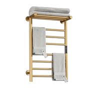 XMGJ Radiateur Sèche-Serviettes Électrique Doré avec Minuterie, Porte-Serviettes Chauffant Mural À 7 Barres, Chauffe-Serviettes Électrique en Acier Inoxydable 304 pour Salle De Bain, 70 W,Hardwiring