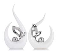 XMGZQ Blanc et Argent Statue en Céramique Lot de 2,Sculpture Moderne,Décoration d'art Abstrait,Objet Décoration de Table pour Salon,Chambre à Coucher,Salle à Manger,Bureau