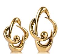 XMGZQ Lot de 2 Statues décoratives en céramique, Sculptures abstraites, Centre de Table, Style Moderne du Milieu du siècle, pour Table Basse, Salon, Bureau, étagère, Salle à Manger ou Cuisine (Or)