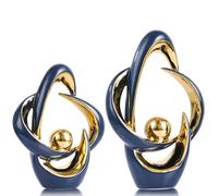 XMGZQ Lot de 2 Statues décoratives en céramique - Sculptures abstraites et centres de Table - Décoration de Style Mid-Century Modern pour Tables, Tables Basses, Bureaux, étagères, Salons (Bleu)