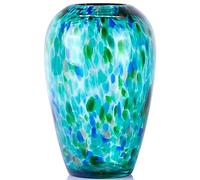 XMGZQ Vase en Verre Bleu Sarcelle de 22,9 cm de Haut pour décoration, Vase en Verre d'art Moderne pour centres de Table, Mariage, intérieur