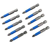 XMHF Lot de 10 embouts de tournevis cruciformes PH2 courts antidérapants avec tige hexagonale de 6,35 mm, longueur 50 mm, en acier S2 avec pointe magnétique pour tournevis électrique, perceuse,