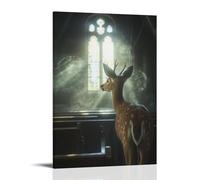 XMHMYHZJ A Deer Pauses at The Chapel's Threshold, regarding Into The Sacred Stillness as Dust Halos Circle The Pews. Décoration murale moderne à suspendre Poster 30 x 45 cm
