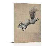 XMHMYHZJ A Squirrel Leaps from Left to Right Across A Flat Tan Canvas, Tail Arched Like A Question Mark in Motion Décoration murale moderne à suspendre 30 x 45 cm