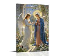 XMHMYHZJ Affiche murale moderne à suspendre avec l'Annonciation, Ange Gabriel apparaissant à Mary, style préraphaélite, jardin luxuriant, lumière éthérée, 20 x 30 cm