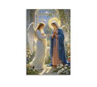 XMHMYHZJ Affiche murale moderne à suspendre avec l'Annonciation, Ange Gabriel apparaissant à Mary, style préraphaélite, jardin luxuriant, lumière éthérée, 60 x 90 cm