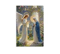 XMHMYHZJ Affiche murale moderne à suspendre avec l'Annonciation, Ange Gabriel apparaissant à Mary, style préraphaélite, jardin luxuriant, lumière éthérée, 20 x 30 cm