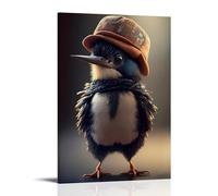 XMHMYHZJ Affiches d'animaux pour adultes - Un petit oiseau à plumes avec un Fedora Décoration murale moderne à suspendre (50 x 75 cm)