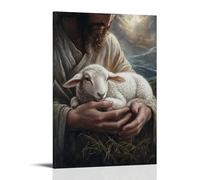 XMHMYHZJ Amid A Raging Storm, The Lamb Rests Peacefully in Jesus' Hands, Shielded from Wind And Thunder by His Presence Alone. Décoration murale moderne à suspendre Poster 50 x 75 cm