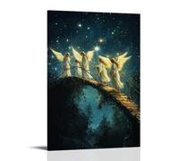 XMHMYHZJ Anges construisent un pont entre le ciel et la terre, utilisant des étoiles et des écritures comme leurs pierres. Décoration murale moderne à suspendre, 40 x 60 cm