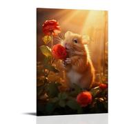 XMHMYHZJ Animal avec rayon de soleil entre deux roses, mangeant de l'herbe, décoration murale moderne à suspendre, affiche d'art 60 x 90 cm