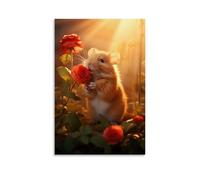 XMHMYHZJ Animal avec rayon de soleil entre deux roses, mangeant de l'herbe, décoration murale moderne à suspendre, affiche d'art 50 x 75 cm