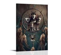 XMHMYHZJ Art moderne Attrape-rêves loups Décoration d'intérieur élégante avec une touche de style amérindien Décoration murale moderne à suspendre 40 x 60 cm