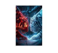 XMHMYHZJ Art moderne Conflit d'animaux Tigres rouges et blancs dans une forêt enneigée, parfait pour décoration d'intérieur, art mural, décoration moderne, poster d'art à suspendre, 30 x 45 cm