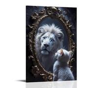 XMHMYHZJ Art moderne Lion blanc et chat miroir pour décoration d'intérieur Décoration murale moderne Poster d'art à suspendre 40 x 60 cm