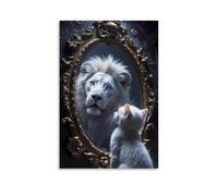 XMHMYHZJ Art moderne Lion blanc et chat miroir pour décoration d'intérieur Décoration murale moderne Poster d'art à suspendre 40 x 60 cm
