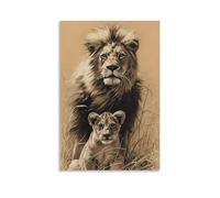 XMHMYHZJ Art moderne sur toile représentant un lion majestueux et un tigre pour décoration d'intérieur, décoration murale moderne, affiche d'art à suspendre, 60 x 90 cm