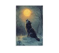 XMHMYHZJ Art mural moderne à suspendre avec un loup hurlant vers une lune invisible sur une ardoise hivernale 30 x 45 cm