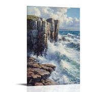 XMHMYHZJ Art mural moderne à suspendre avec une falaise côtière robuste et une vague qui s'écrasent contre les rochers anciens, 40 x 60 cm