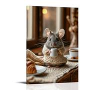 XMHMYHZJ Art mural moderne à suspendre représentant un animal regardant la tête dans un pull tenant une tasse de café sur la table 20 x 30 cm