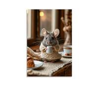 XMHMYHZJ Art mural moderne à suspendre représentant un animal regardant la tête dans un pull tenant une tasse de café sur la table 40 x 60 cm