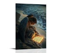 XMHMYHZJ At The Edge of The World, An Angel Writes Scripture Into Sand That Glows Even As The Tide Takes It. Décoration murale moderne à suspendre, 50 x 75 cm