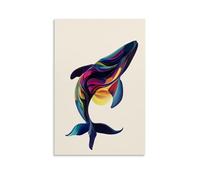 XMHMYHZJ Baleine abstraite fabriquée par des lignes colorées continues qui coulent doucement sur un fond solide pur. Décoration murale moderne à suspendre 20 x 30 cm