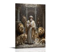 XMHMYHZJ Daniel in The Lions' Den, Prophète serein parmi les bêtes, éclairage clair-obscur, décoration murale moderne à suspendre 60 x 90 cm