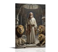 XMHMYHZJ Daniel in The Lions' Den, Prophète serein parmi les bêtes, éclairage clair-obscur, décoration murale moderne à suspendre 20 x 30 cm