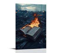 XMHMYHZJ Décoration murale moderne à suspendre au milieu des ruines - The Last Standing Object Is A Burning Bible Whose Pages Refuse to Burn. 40 x 60 cm