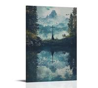 XMHMYHZJ Décoration murale moderne à suspendre avec inscription « A Battle Rages on The Hill, But The Lake Below Reflects Only A Knight at Peace before The Cross » (50 x 75 cm)