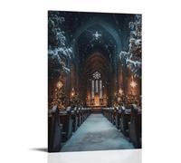 XMHMYHZJ Décoration murale moderne à suspendre avec inscription « A Cathedral covered in Snow Glow From Within As The First Hymns of Christmas Rise to Heaven » (60 x 90 cm)